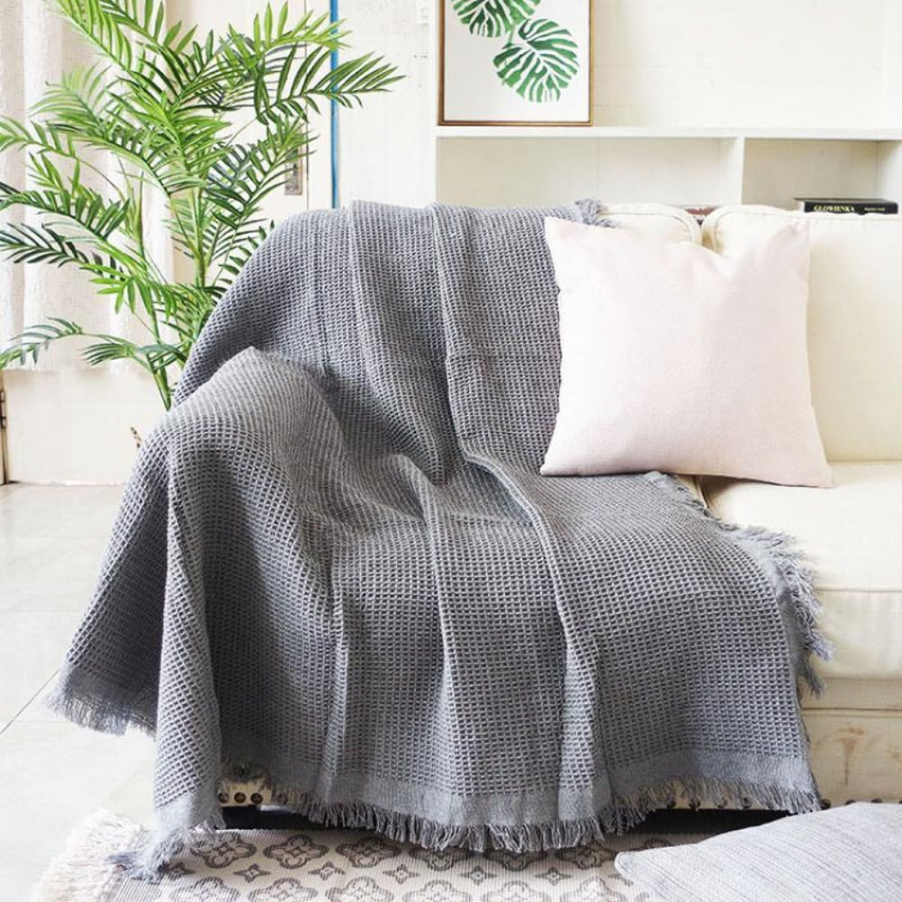 Gris Oscuro Gran Tamaño Cubierta Sofá Textura Waffle Tejido Extra Suave Duradero Fácil Limpiar Totalmente Tapizada Antideslizante Resistente Mascotas Todo Uso Todo Temporada Estilo Minimalista