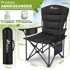 TRESKO® Silla de Camping Plegable hasta 200Kg | Silla Plegable con Bolsa Nevera, Portavasos y Bolsillo Lateral | Silla XXL Plegable Incluye Bolsa de Transporte | Silla de Pesca Acolchada para Exterior, Pesca, Festival y Jardín