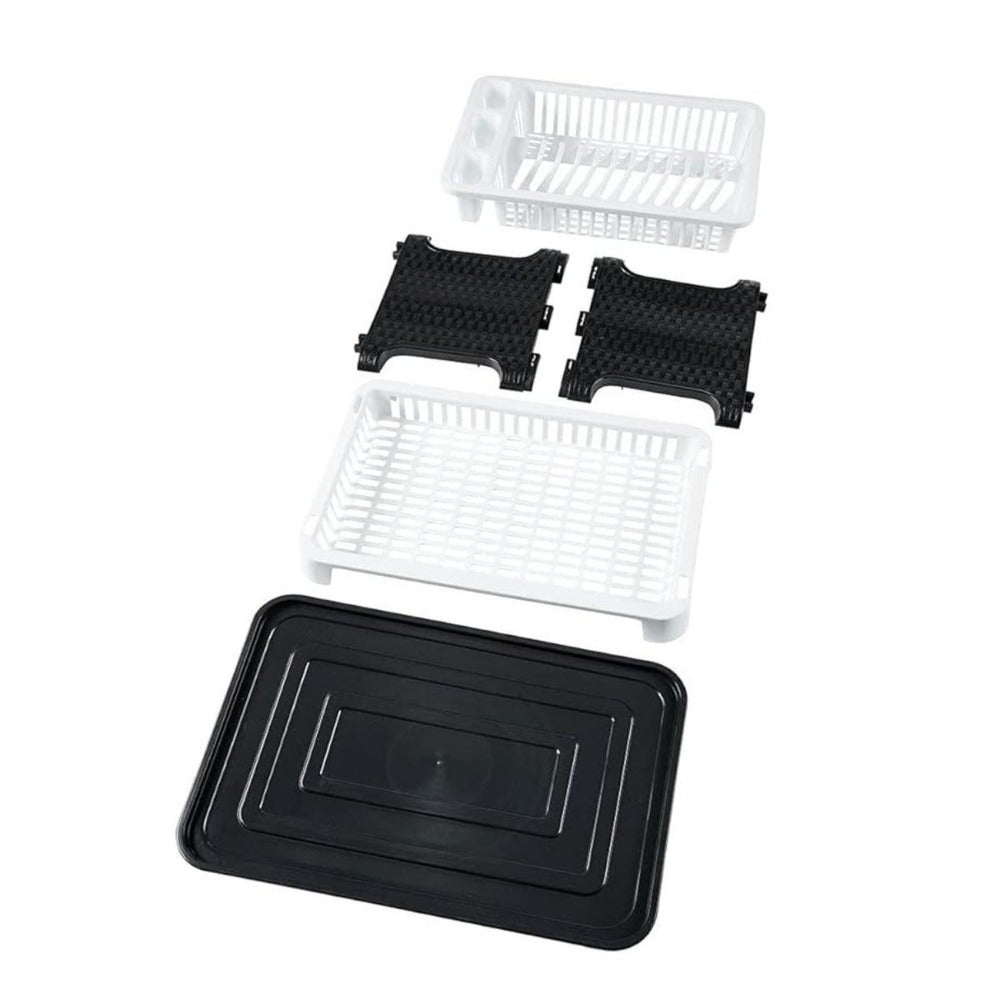 Escurridor de platos plegable de gran capacidad con bandeja de goteo, secador de platos