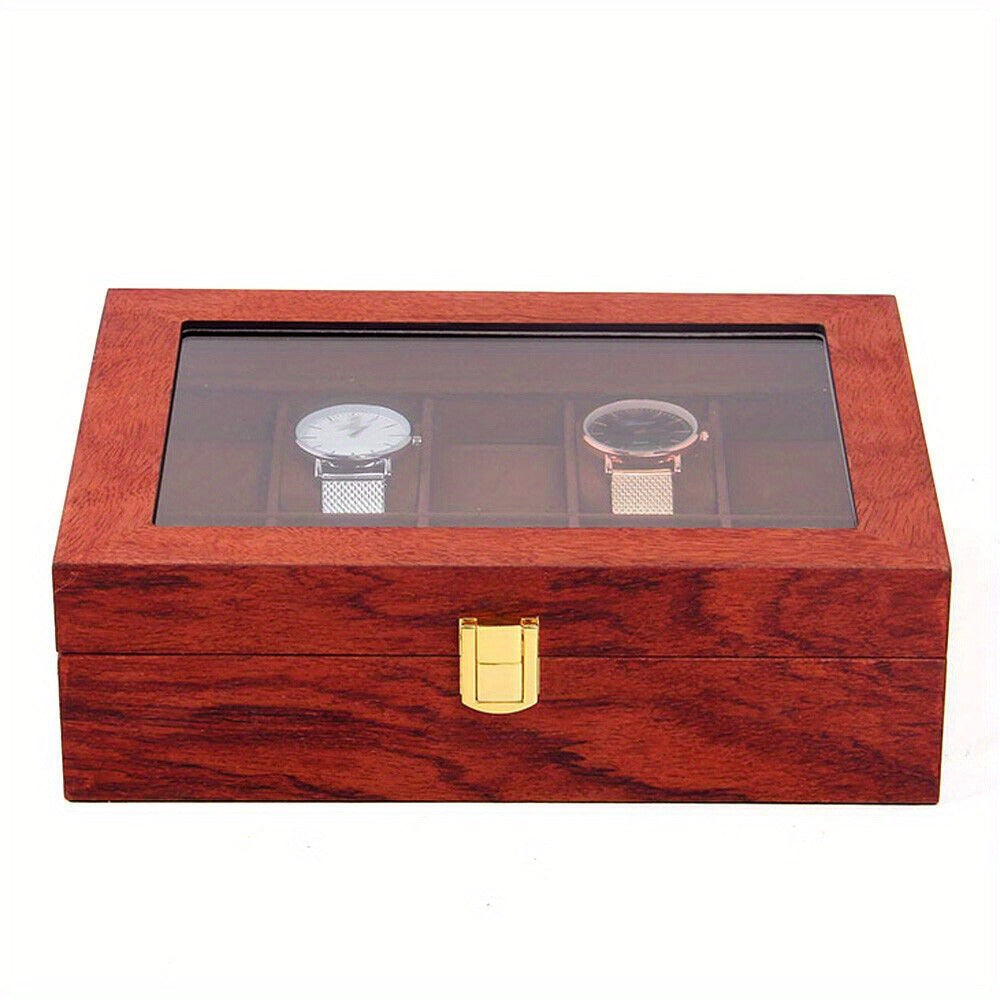 Reloj de joyería, caja de exhibición de madera, caja de almacenamiento de 10 ranuras, grano de roble, regalo.
