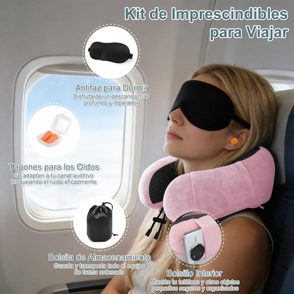Una Almohada Cervical Ergonómica en Forma de U con Bolsa de Almacenamiento, Espuma de Memoria con Tecnología de Rebote Lento, Funda Lavable a Máquina, Ligera y Portátil para Avión, Oficina y Hogar, Apoya Cuello y Cabeza, Ideal para Siestas, Lectura y Ver