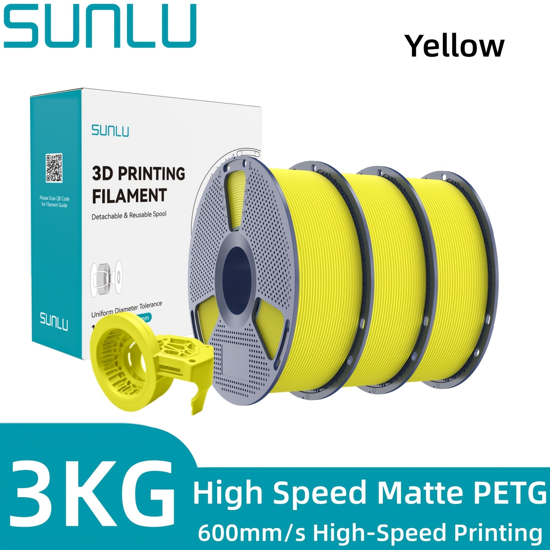 SUNLU Filamento PETG de Alta Velocidad, Filamento PETG para Impresión 3D, Menos Desprendimientos, Buena Adhesión de Capas, Alta Resistencia a la Tracción, Soporte para Impresión de Alta Velocidad de 50-600 mm/s, 3kg (6.6lbs)