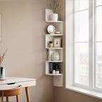 Estante esquinero de 5 niveles, estante de pared, estantería para esquinas, soporte para plantas, adecuado para dormitorio, sala de estar y baño, estantes esquineros