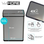 Well Home Cubo de Basura de 50-70L en Acero inoxidable con Sensor automático y Filtro antiolor Carbon Bins