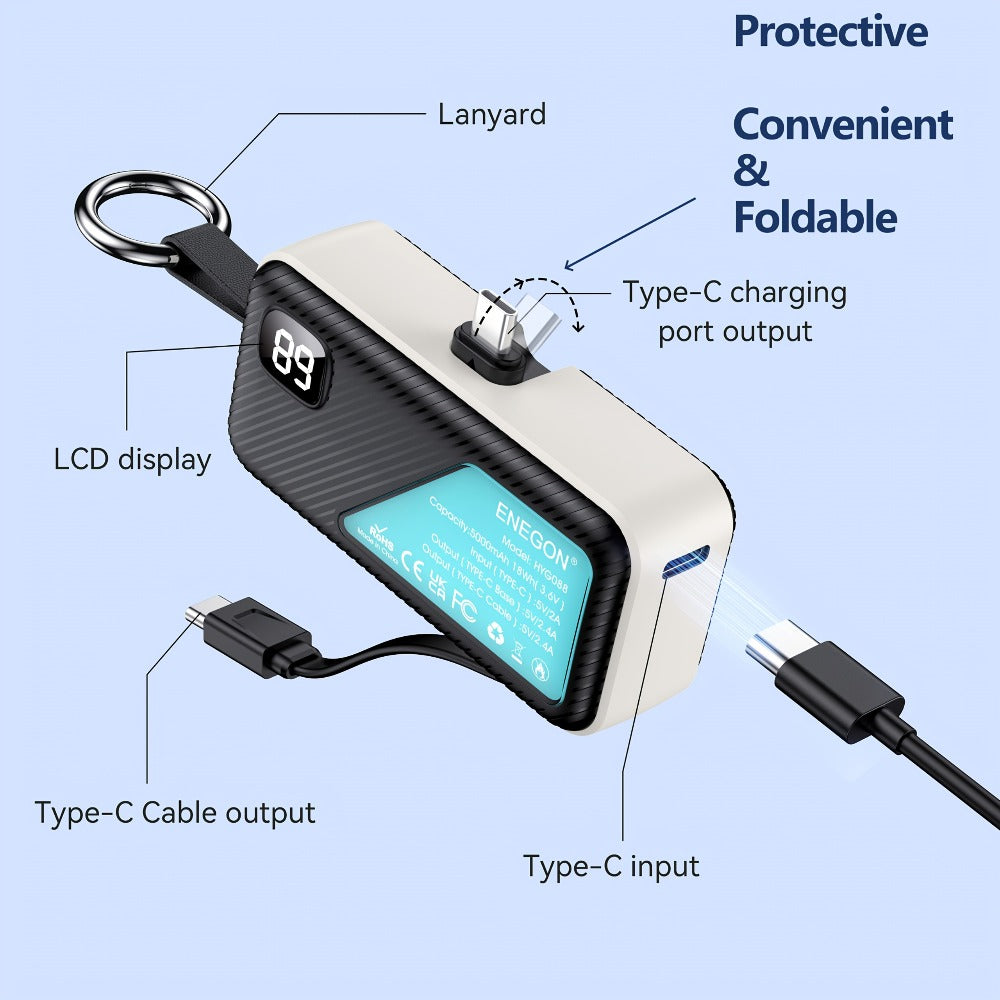 Pack de 2 Power Bank Mini 5000mAh, Cargador Portátil Ultracompacto con Puerto USB-C Plegable y Carga Súper Rápida de 12W, Batería Externa de Doble Salida USB-C para iPhone 17/16/15 Pro Max, Samsung, iPad,  - Regalo de Viaje Perfecto y Kit de Respaldo de E