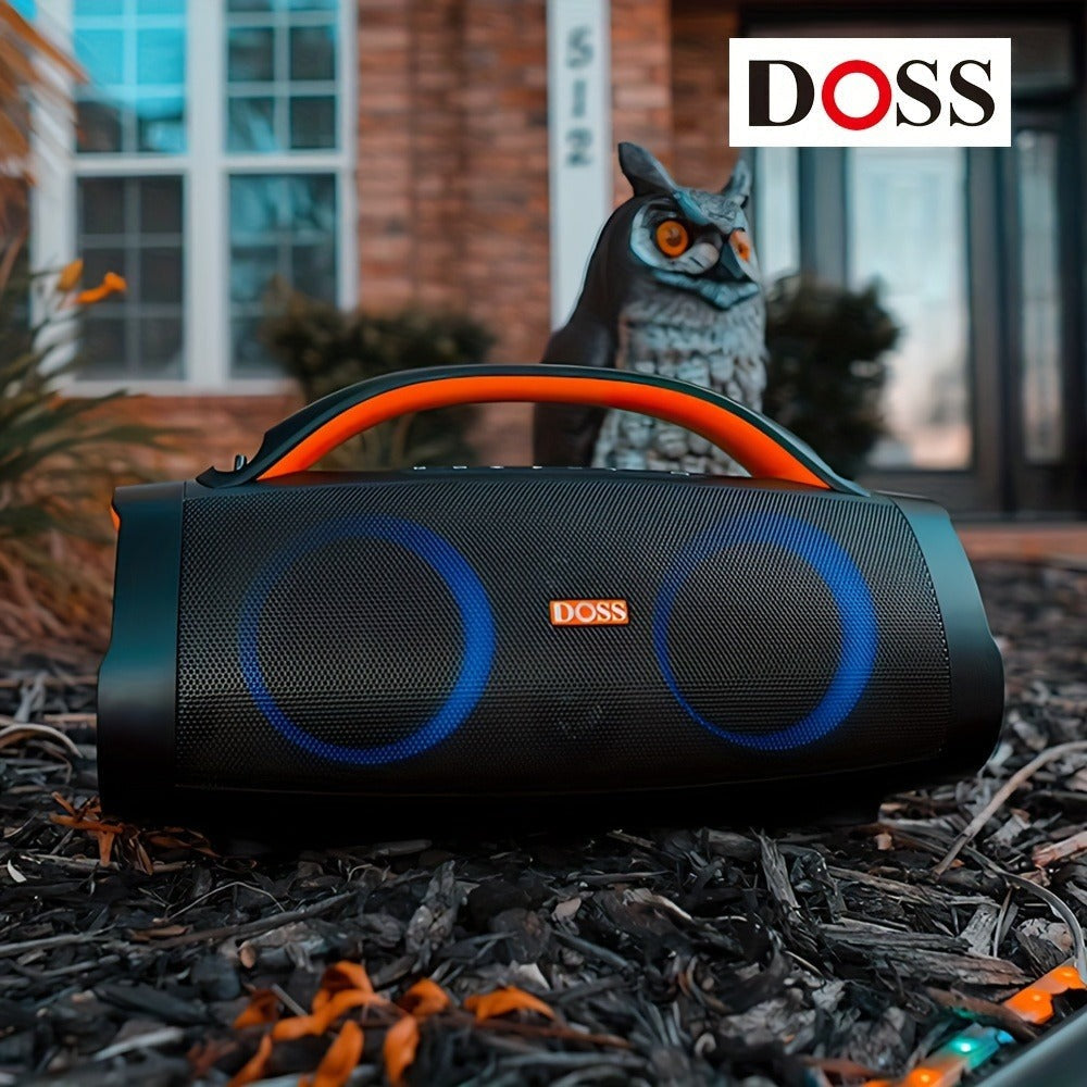 Altavoz Portátil Inalámbrico para Exteriores DOSS 100W 5.3 con Sonido Estéreo, Bajos Intensos, 20 Horas de Reproducción, Batería Externa de 10400 Mah, Luz de Fiesta de Color Mezclado, Altavoz Portátil IPX6 para Camping, Playa