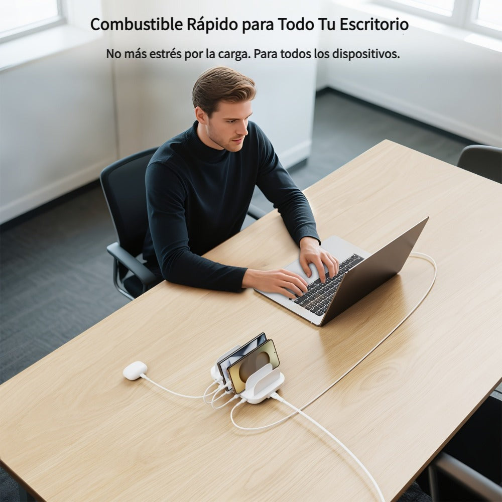 Soopii Hub de Carga Multi-Dispositivo de 5 Puertos, con 2 Puertos PD de 20W para Carga Rápida y 3 Puertos USB Compatibles con iPhones, iPhone 17, Smartphones, Tablets y Más. Incluye un Organizador de Cables, Perfecto para Regalos de Navidad. (Cables No In