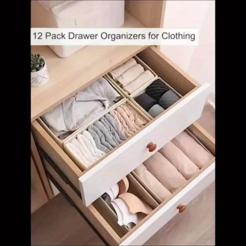 Paquete de 18/24 Organizadores Plegables para Cajones con Tela Profunda y Cierre en Zip - Beige, Contenedores Multicompartimento Resistentes Para Ropa, Calcetines, Pañales, Toallas, Sostenes & Ordenación del Vestidor o Guardería - Cubículos Ahorradores de