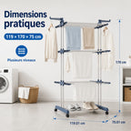 Tendedero grande, plegable y de varios niveles para exterior, portátil, apto para guardar ropa, toallas, artículos de tocador, azul, hecho de plástico