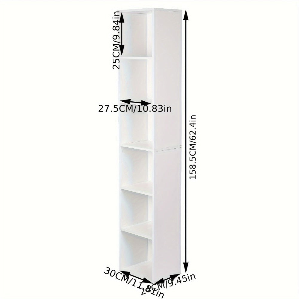 1pc Estantería con 6 Compartimentos, Estantería Cúbica Independiente, Estantería Vertical, Estante de Oficina, Estante de Almacenamiento, Estante para Archivos, Hecho de Material de Madera, 30x158,5x24 cm (Ancho x Alto x Grosor)