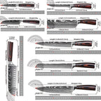 Juego de 8 cuchillos, Cuchillo de chef, Cuchillo de cocina universal, Acero inoxidable alemán, Mangos ergonómicos de Pakkawood para restaurante doméstico