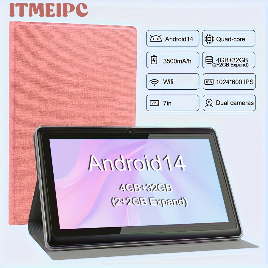 Tablet | ITMEIPC Tablet Android 14 de 7 pulgadas - 4GB (2+2 Expandible) RAM + 32GB ROM, Procesador Quad-Core Cortex-A53, Batería de 3500mAh, WiFi