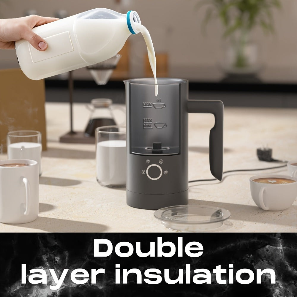 SUPERLEX Espumador de Leche Automático de 500 W con Función de Calentamiento - Espumador de Leche Eléctrico para Capuchino y Latte, Capacidad de 300 ml, Cámara Interior de Acero Inoxidable, Compacto