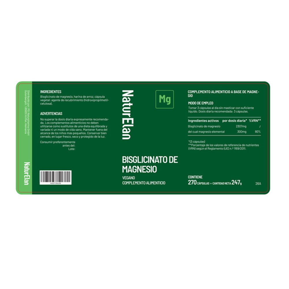Bisglicinato de Magnesio - Premium: Magnesio Quelado - 270 Cápsulas - 300 mg de Magnesio Elemental por Dosis Diaria - Vegano, Alta Dosis