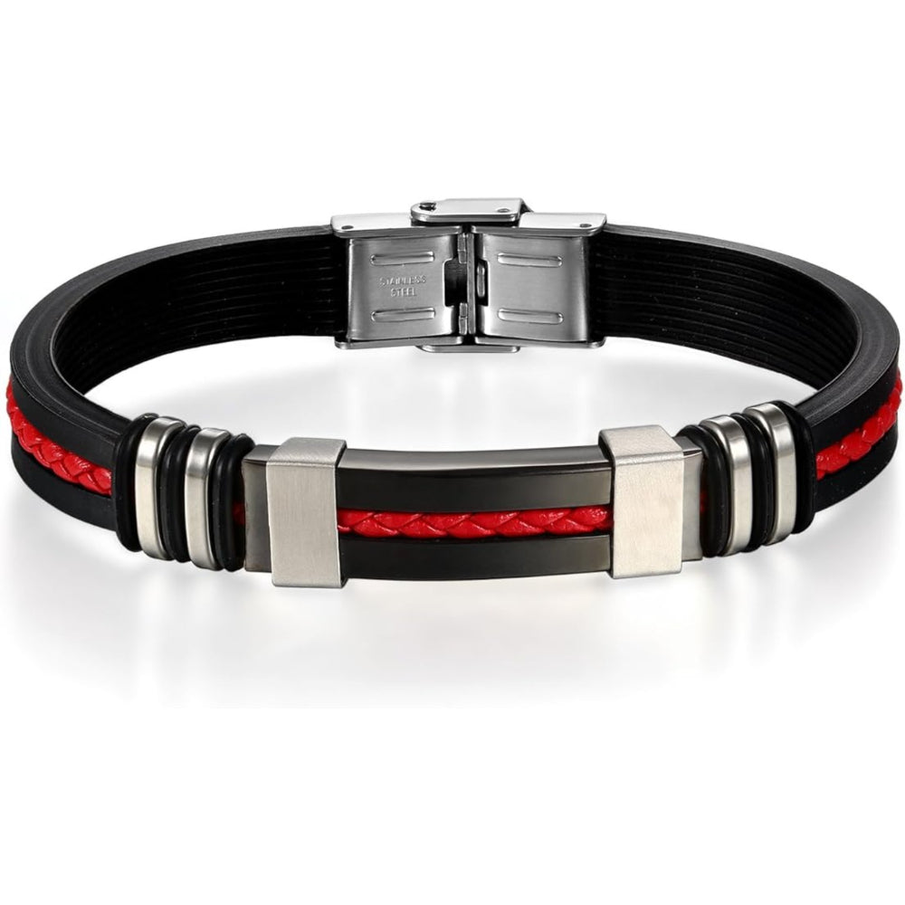 Pulsera para Hombres de JewelryWe, Brazalete de Malla Cruzada Clásica, Pulsera de Silicona, Tamaño Ajustable