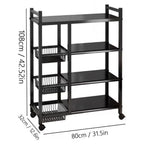 Estantes de cocina verticales ajustables, estantes abiertos de cuatro niveles con tres cestas de malla metálica, estantes de almacenamiento con poleas, estantes de organización de almacenamiento de cocina de gran capacidad, adecuados para cocinas, salas d