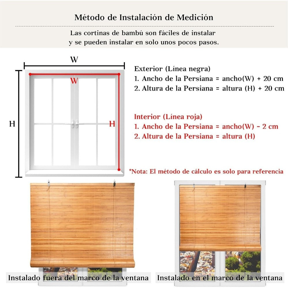 NQT Persiana Estor Enrollable de Bambú Natural, Protección Solar y Privacidad para Ventana