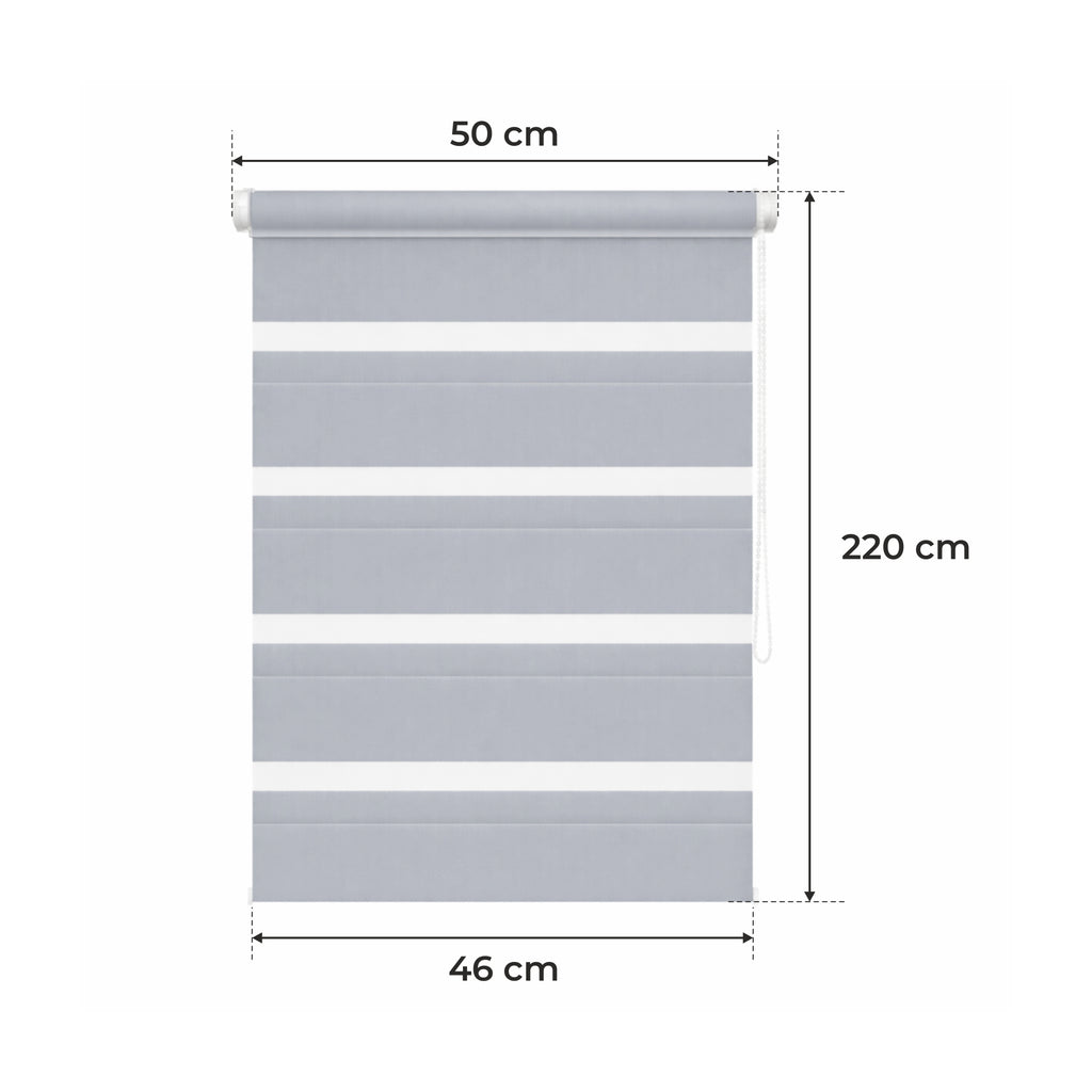 Persiana Día y Noche - Gris Claro - 32 Tamaños - BOJANEK Día y Noche - Instalación No Invasiva, Sin Necesidad de Taladrar, Ajuste por Cadena, Soportes Ajustables para Diferentes Grosos de Ventanas, Diseño Moderno, Protección de Luz y Privacidad, Perfecta