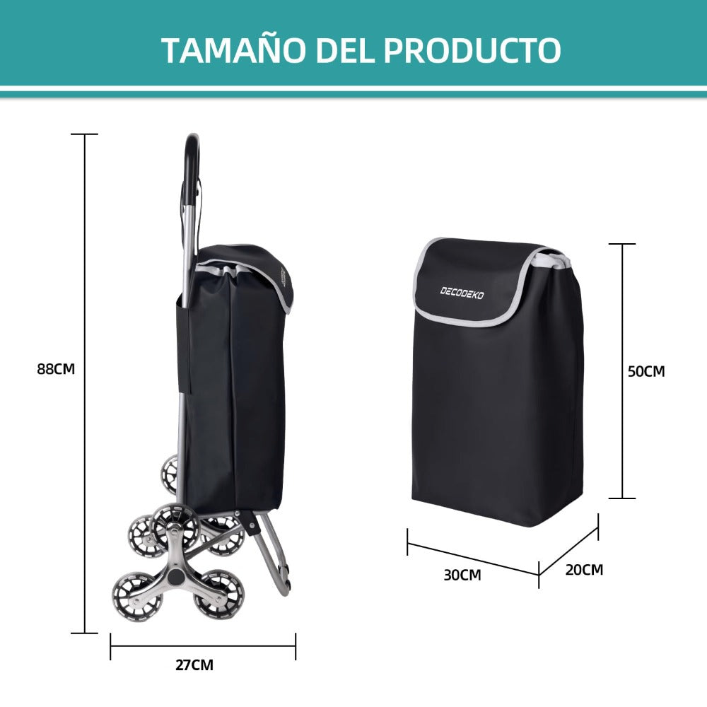 Carrito Compra Plegable de Aluminio, Carro de la compra plegable, tela Oxford bolsa, bolsa de la compra extraíble con ruedas, Carro de la Compra 6 Ruedas con Bolsa Oxford Desmontable, 88 x 33 x 27 cm, 23L.