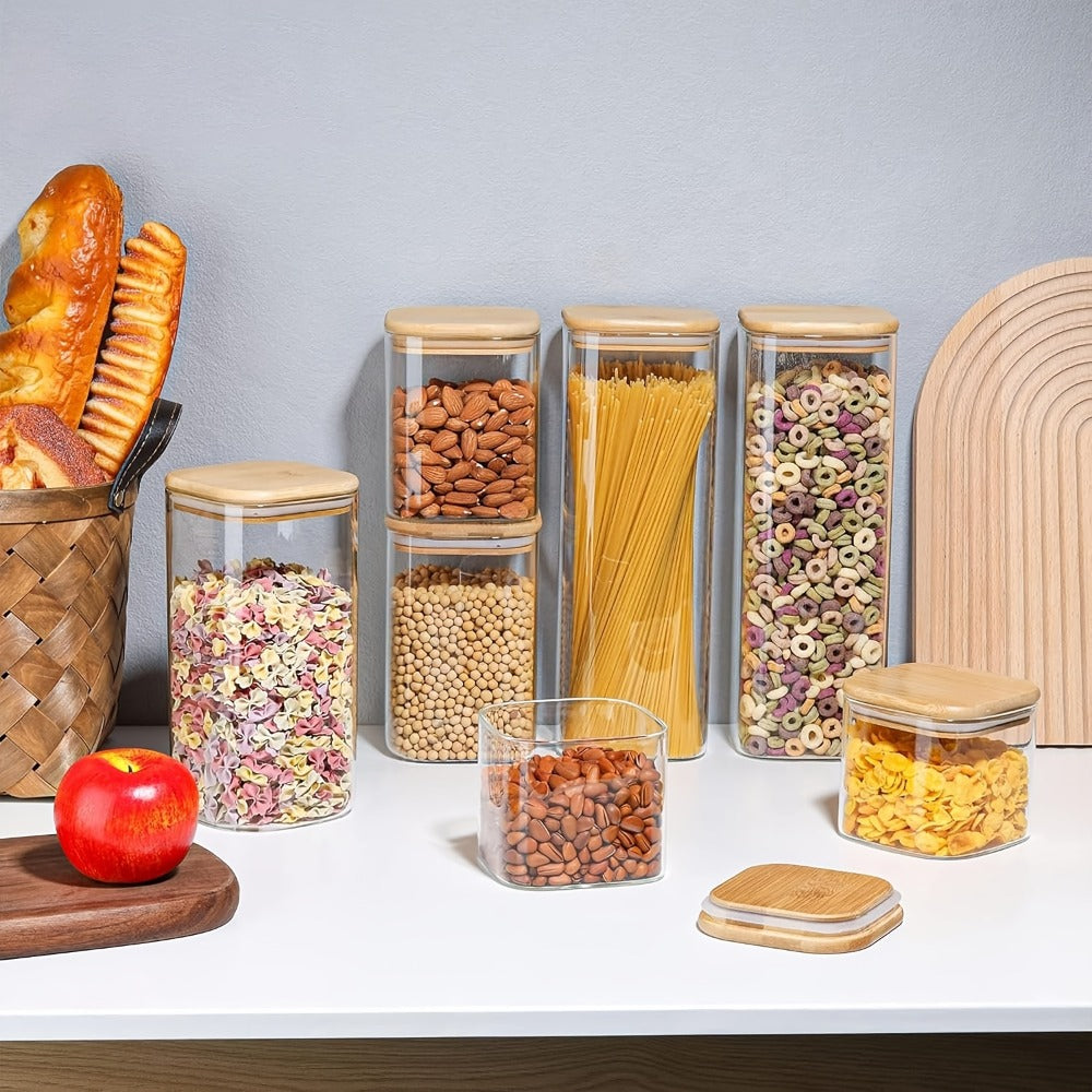 Almacén local, juego de 3/6 tarros de cristal para almacenar alimentos, recipientes de cristal transparente con tapa, botes para almacenar alimentos, tarros para especias, botes para té floreciente, café y azúcar, tarros herméticos de cocina de 24oz/51oz/