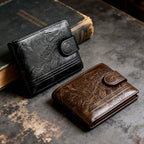 Cartera corta de cuero desgastado retro elegante para hombre – Monedero con cierre a presión y ventana para identificación para desplazamientos diarios, reuniones de negocios y salidas informales