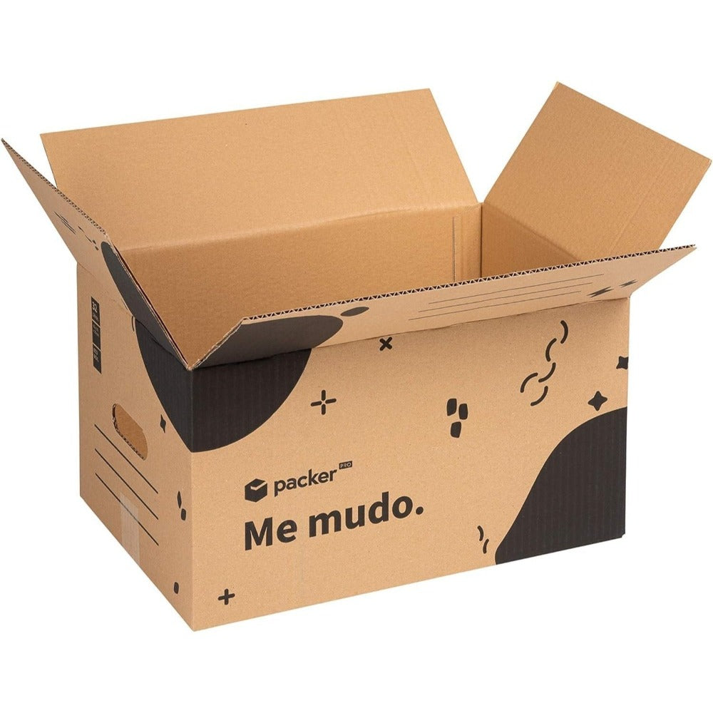 Caja Cartón para Mudanzas y Almacenaje Ultra Resistentes con Asas, Cartón Resistente de Máxima Durabilidad, Tamaño Ideal para Mudanzas y Almacenaje de Libros, Objetos y Ropa, Asas Laterales para Manejo Fácil y Seguro - packer PRO