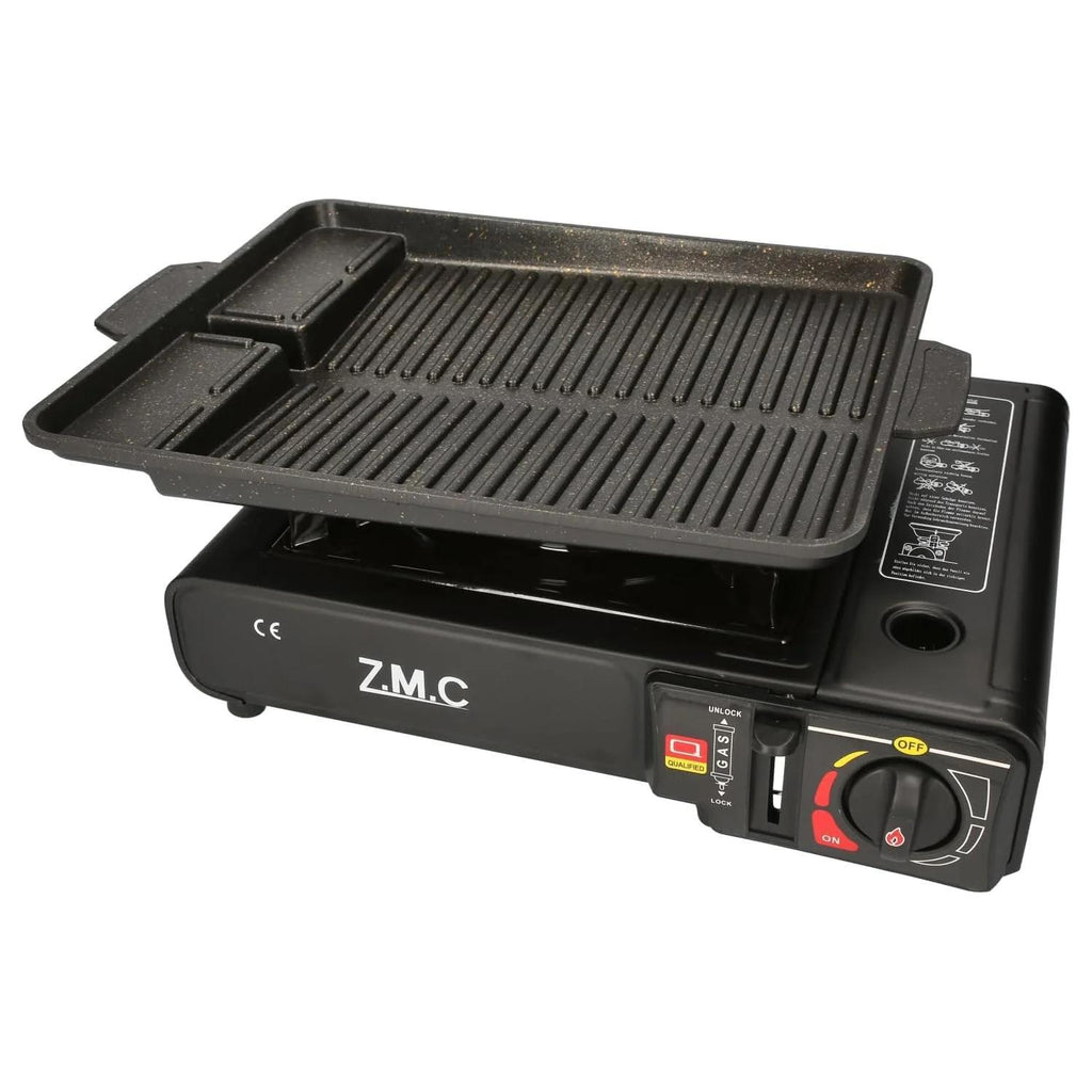 ZMC Estufa de Camping de 1 Quemador 2.2 kW con Encendido Piezoeléctrico, Adaptador para GLP y Estuche de Transporte – Estufa Portátil de Acero Inoxidable para Camping, Exteriores, Jardín, Balcón y Cocina de Emergencia en Interiores | Diseño Robusto, Contr