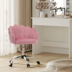 1 Silla de oficina para el hogar, Silla de escritorio, Silla de maquillaje, Silla de terciopelo con respaldo en forma de pétalo - Cómoda y hermosa, Silla giratoria con ruedas, Altura de silla ajustable, Base de metal, Fácil de montar