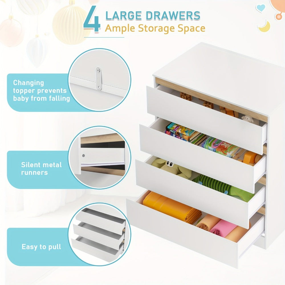 1 unidad de cajones de almacenamiento con 4 cajones grandes, puede usarse como organizador, cómoda, mueble para el hogar, con estantes extraíbles, puede ser mesa de noche, dormitorio, sala de estar, baño, blanco, 110x80x75 cm, decoración de Pascua, Regalo