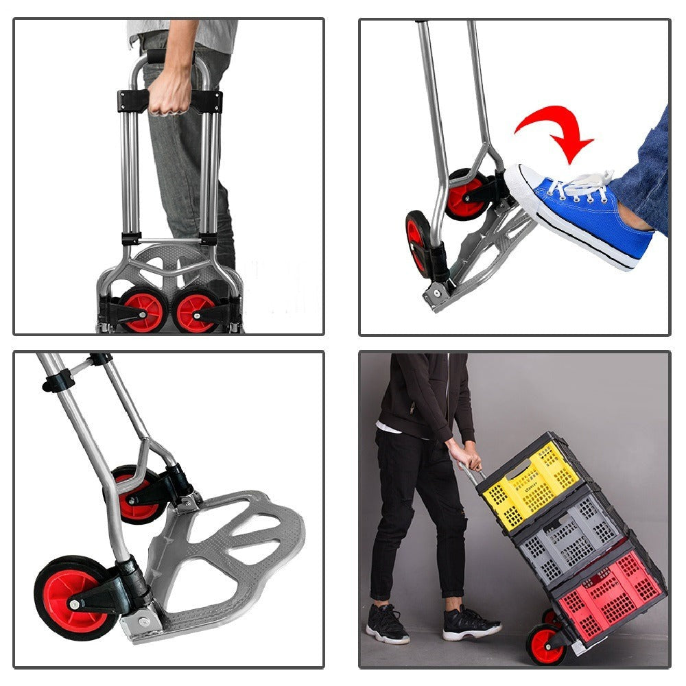 Carretilla de mano plegable, carrito de mudanzas, carretilla con área de carga antideslizante y altura de mango ajustable, carga máxima de 80 kg