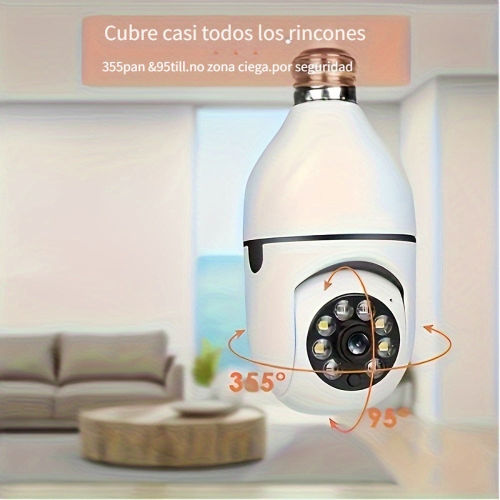 1pc Cámara de Seguridad 1080P HD Ease Life APP, Cámara Exterior Resistente a la Intemperie, Cámara Inalámbrica Wifi con Bombilla de 2.4Ghz, Enchufe de Luz E27 de 360°, Visión Nocturna a Todo Color, Detección de Movimiento, Vigilancia Doméstica, Regalo de