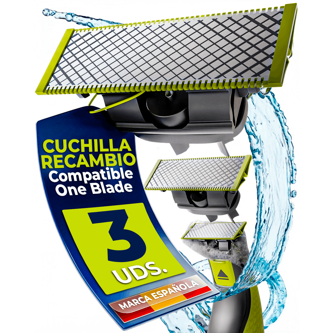 Recambios Cuchillas Compatibles One Blade – Cabezal de Afeitado Repuesto para Maquinilla Hombre – Modelos QP2520 QP2530 QP2630 QP6510 QP6520 – PACK 2
