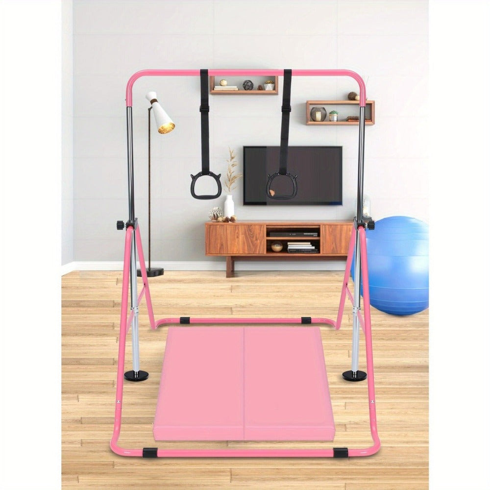 Barra de gimnasia ajustable, barra de entrenamiento, equipo de gimnasia, barras de gimnasia para el hogar con agarres de gimnasia, muñequeras, clavos de tierra, tapete de ejercicios, equipo de gimnasia para el hogar, equipo de gimnasia, para equipo de gim