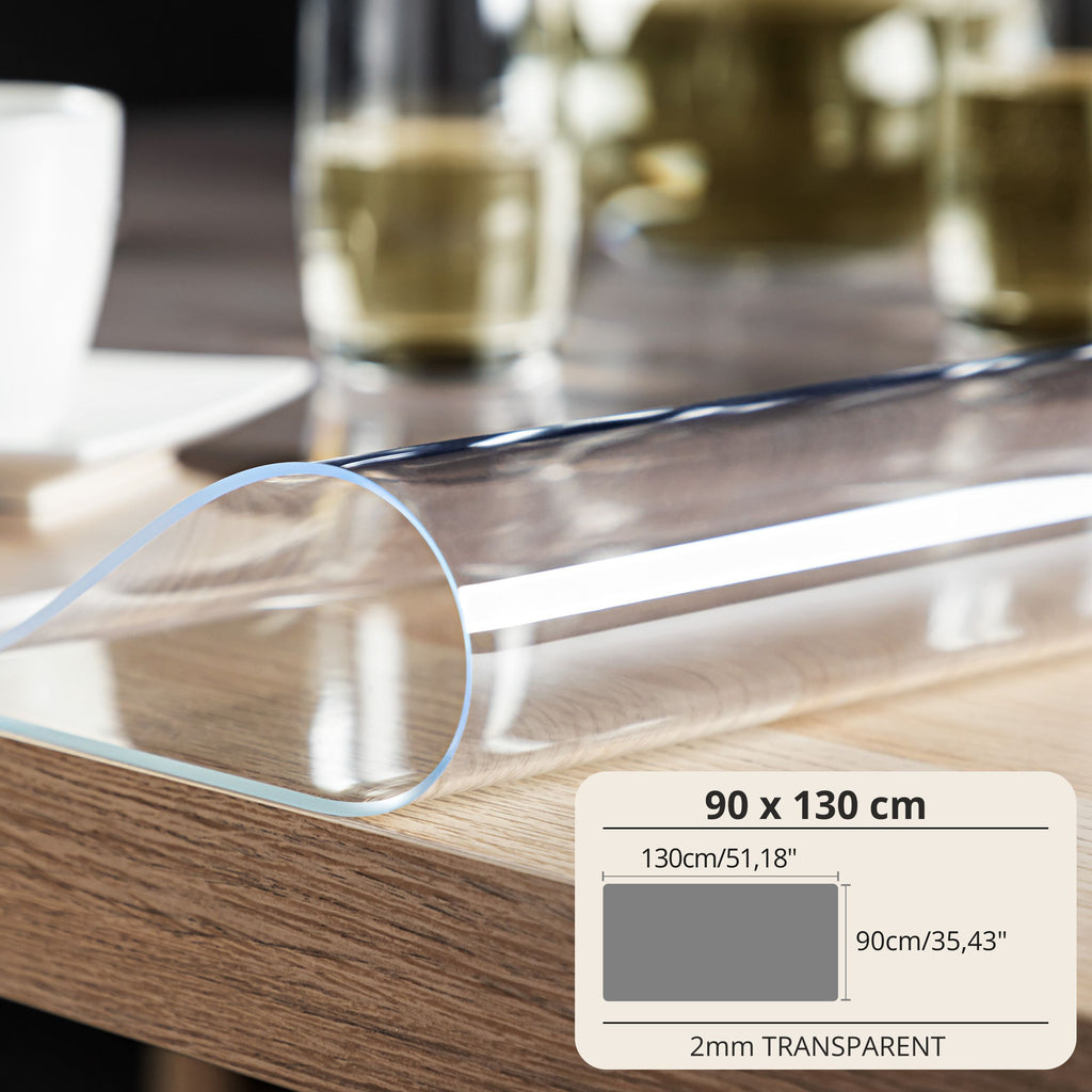 Mantel Protector con PVC de 2mm - Ancho 90cm - Mantel de Vidrio Suave Transparente Resistente a Arañazos y Agua, Protector de Mesa Fácil de Limpiar, Papel de Mesa Duradero para Cocina, Comedor, Restaurante, Oficina y Hogar - 90X90cm, 90X100cm, 90X110cm, 9