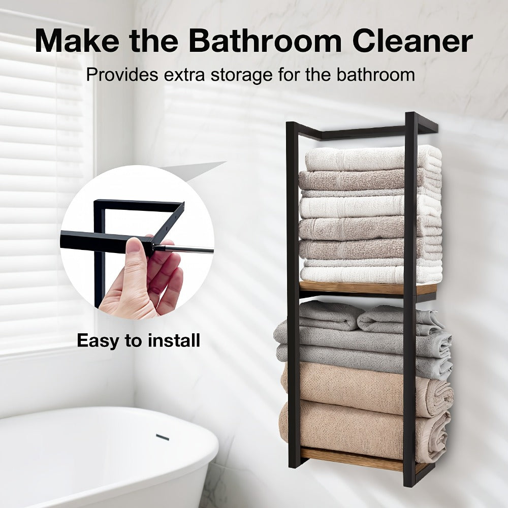 Estante de baño que ahorra espacio - Combo multifuncional de acero/madera, toallero de pared con soporte para artículos esenciales | Almacenamiento compacto para baños pequeños, apartamentos, residencias estudiantiles, toalleros