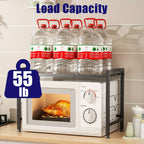 Estantería Negra Extensible para Cocina - Estante Ajustable de 2 Niveles con 6 Ganchos, Organizador Metálico para Encimera y Utensilios, Ahorra Espacio, 40-65cm, Fácil Montaje, Sin Madera, Diseño Moderno, Soporte para Utensilios, Estilo Metálico Elegante