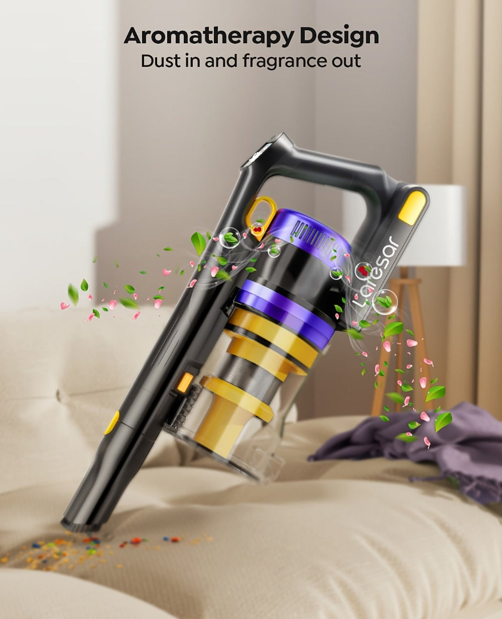 Laresar X11 Aspiradora Inalámbrica 550W/46Kpa para el hogar, Aspiradora de varilla anti-enredos de 60 minutos, Aspiradora recargable de doble mano ligera con aromaterapia para pelo de mascotas, alfombras y pisos, limpieza de primavera