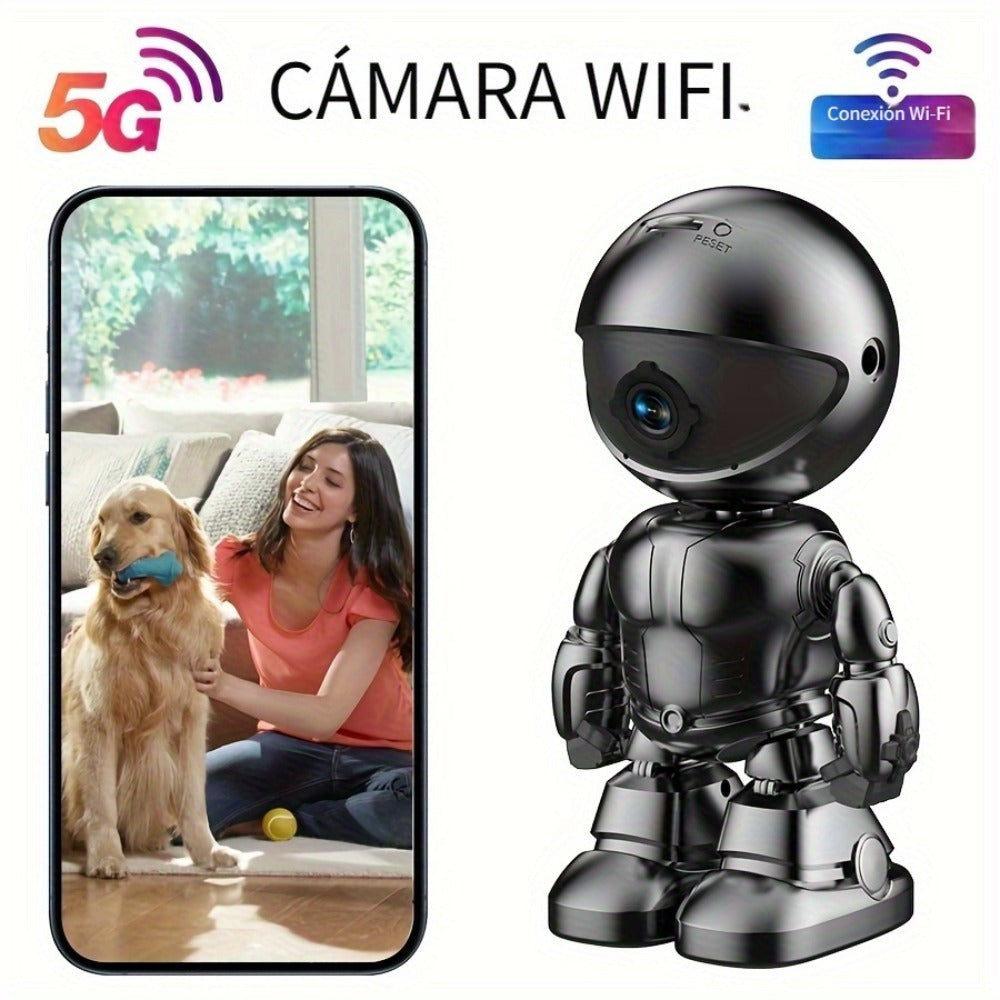 Cámara de Robot para Smartphone HD de 3MP, Cámaras Interiores con Audio y Video, Cámaras de Seguridad Inalámbricas para Interiores y Exteriores, Cámara para Mascotas para Gato Perro, Cámara de Vigilancia de 360 Grados con Visión Nocturna para Dormitorio,