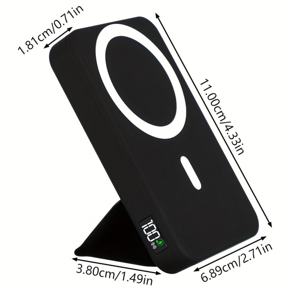 Batería Magnética, Cargador Inalámbrico Portátil Magnético Plegable de 10000Mah con Soporte y USB-C (Laterales), Exclusivo para iPhone 15/15 Plus/15 Pro/15 Pro Max, para iPhone 14/13 Serie