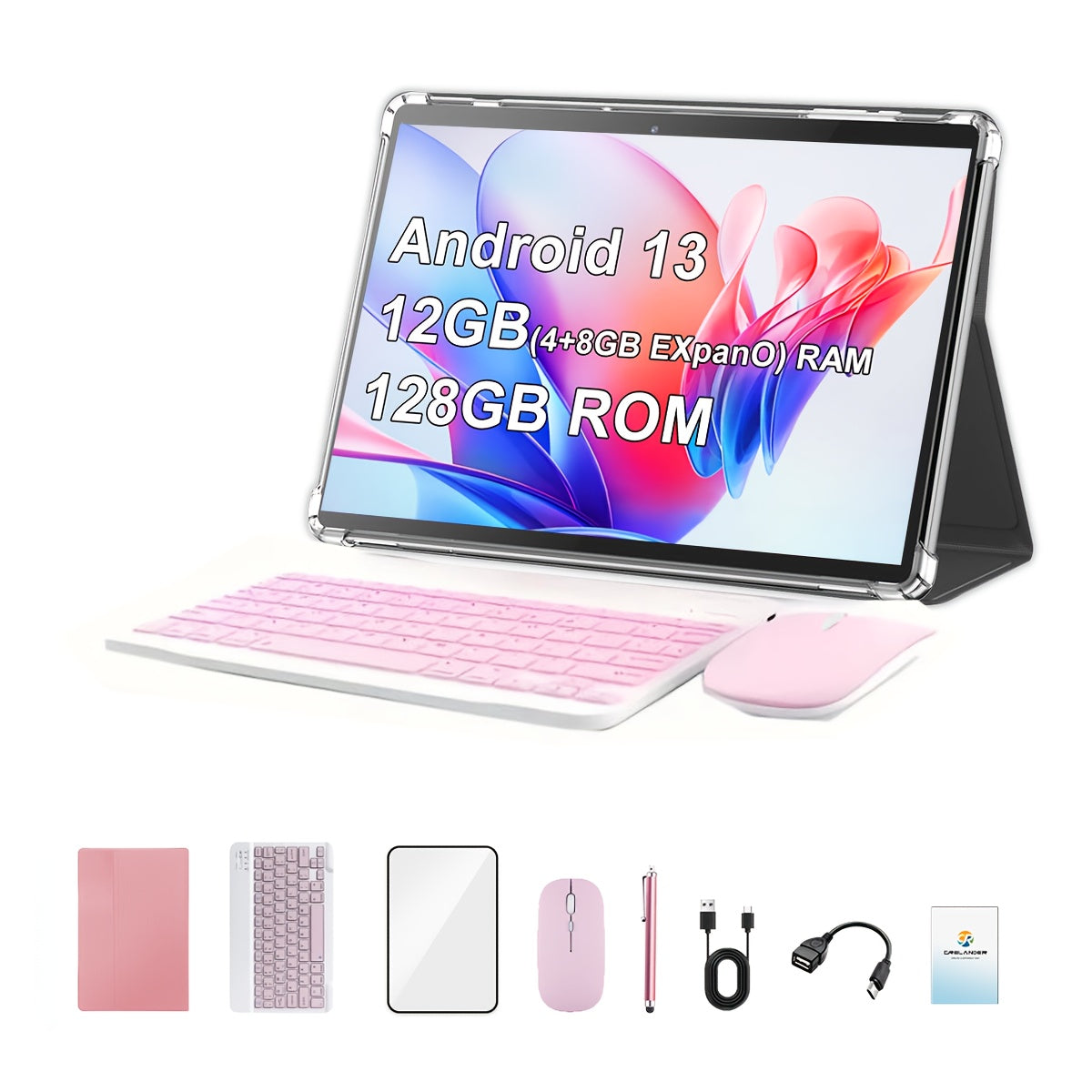 Tablet | CRELANDER Tablet PC Android 13 con pantalla táctil de 10.1 pulgadas 1280 X 800 IPS de alta definición, viene con adicionales (Teclado