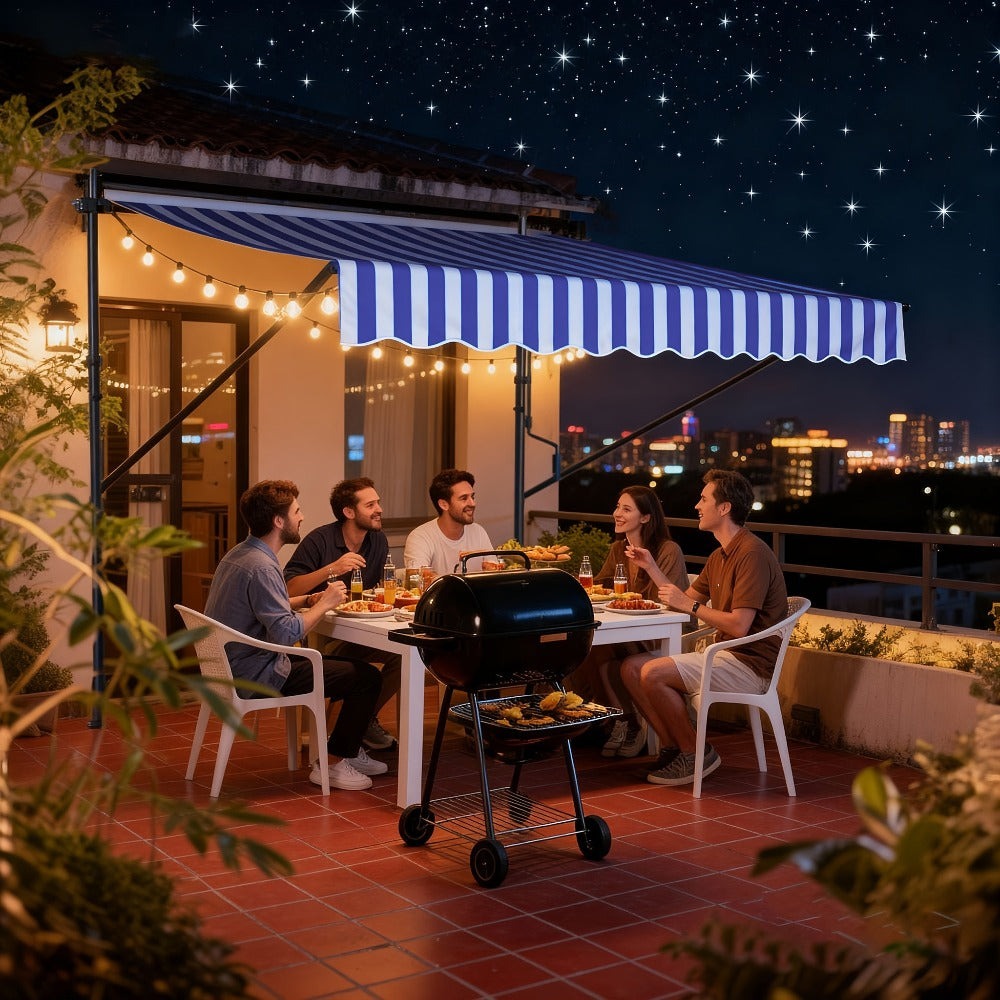 Funda para toldo de balcón con abrazadera, cubierta para toldo de balcón con manivela, sin perforación, altura ajustable para balcón y jardín
