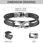 Pulsera de Cuero PU Trenzado con Símbolo Infinito para Hombres y Mujeres - Brazalete en Forma Infinity, Estilo y Blanco Regalo Joyería Unisex Para Boda/Aniversario/Accesorio Punk (Sin Metal, Uso Todo el Año)