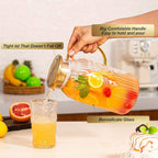 Bandesun 1/2 piezas Jarra de Vidrio con Tapa, 68Oz/2 Litros Jarra de Agua Vintage, Jarra de Agua de Vidrio para Infusión Fría, Café, Limonada, Té Helado, Bebida, Jarra de Vidrio Resistente al Calor, Jarra para Servir Bebidas, Dispensador de Bebidas, Diseñ