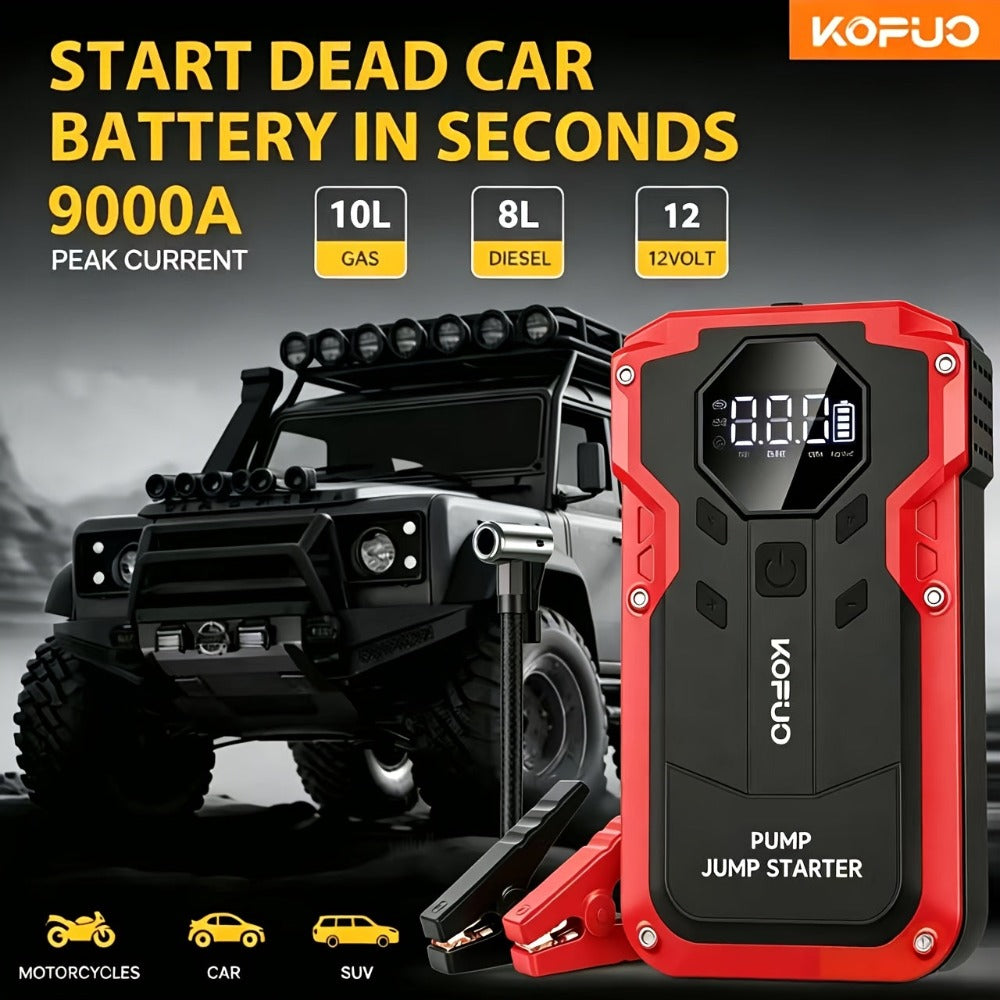 Arrancador de batería KOPUO 3000/5000A opcional 9000A, máquina todo en uno con bomba de aire de 150 PSI: arrancador de emergencia con función de iluminación, apto para coches de gasolina de 12V 10L y diésel de 8L - Accesorios y herramientas para coche - p