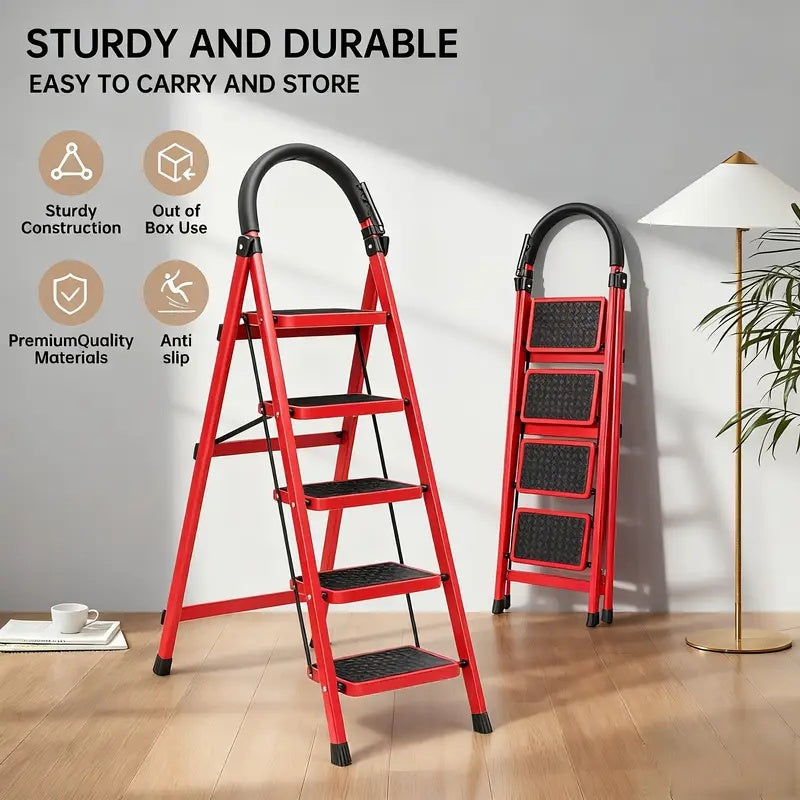 Escalera plegable para limpieza, almacenaje y bricolaje | metal y plegable