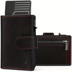 Cartera para hombre con bloqueo RFID, tarjetero con expulsión automática, bolsillo para monedas y ventana para identificación - Elegante carcasa de aluminio , capacidad para 8-10 tarjetas, estilo de negocios, perfecta como regalo de Navidad para hombres