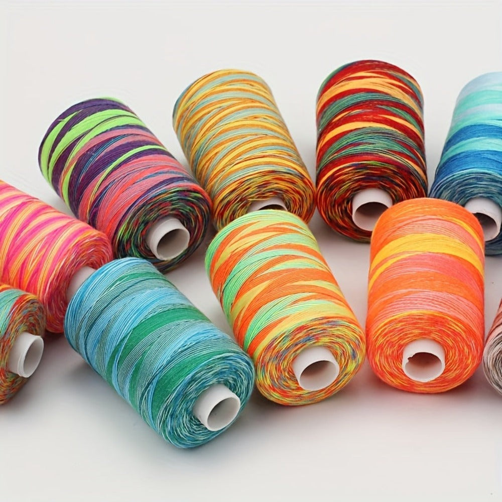 10 juegos de hilos teñidos multicolor, carretes pequeños para máquina de coser doméstica de poliéster, hilos para costura manual arcoíris, 402 hilos, 1000Y