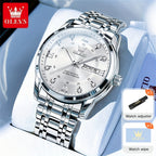 OLEVS Reloj de Lujo para Hombre, Diseño Elegante de Negocios con Diamantes de Imitación, Cuarzo Clásico de Acero Inoxidable para Hombre, Calendario Diurno Luminoso, Ideal para Regalos Románticos, Disponible en Esfera Azul/Negro/Blanco/Dorado