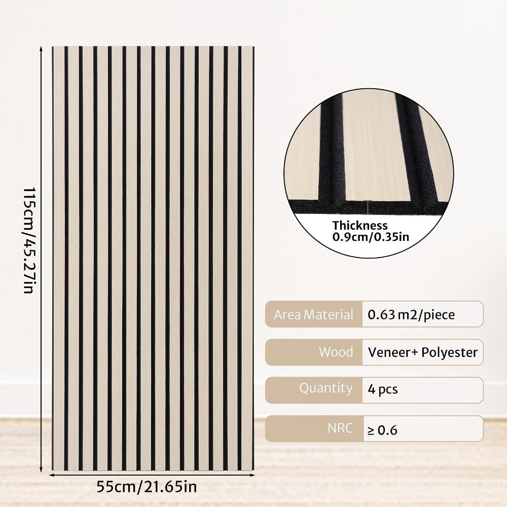 Juego de 4 paneles acústicos, paneles de pared, rejilla autoadhesiva, panel absorbente de sonido, 115x55 cm
