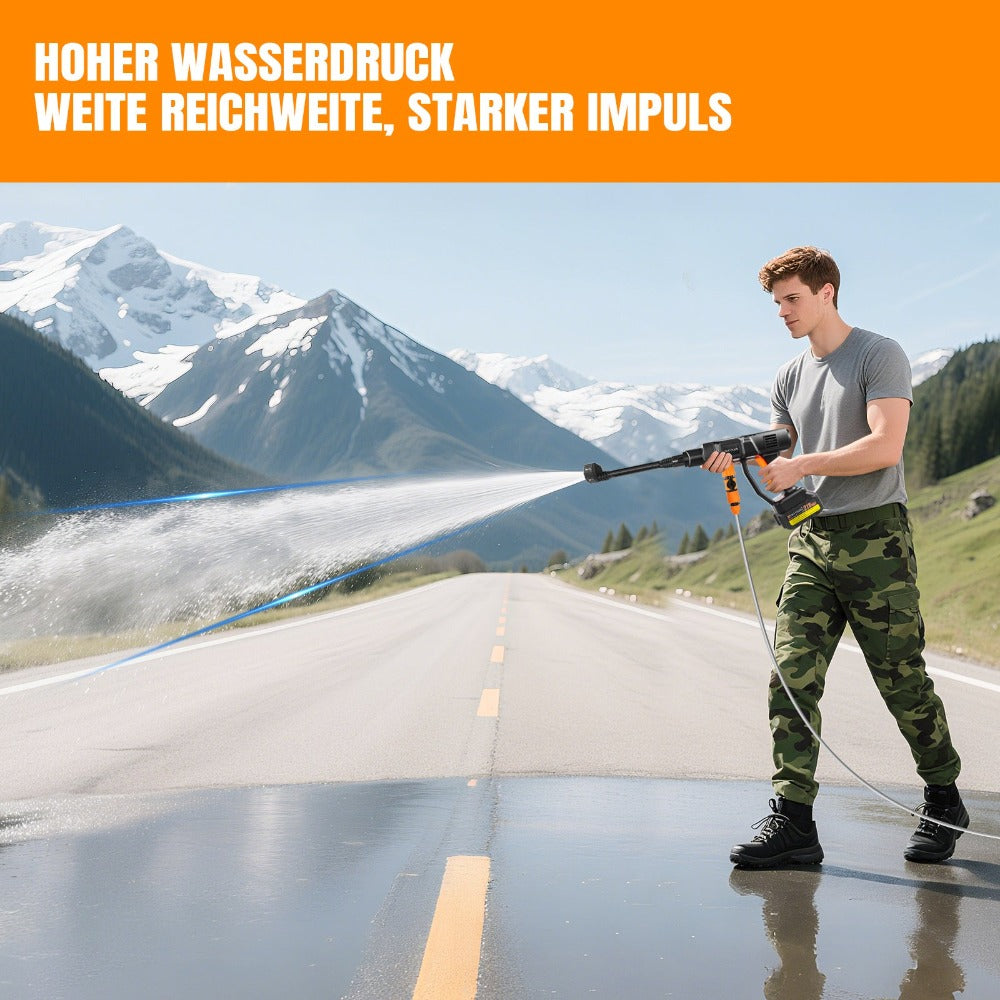 Lavadora a Presión Inalámbrica 21V 450Bar/652 PSI Portátil con 1X o 2X Batería, Boquilla Ajustable 6 en 1, Manguera de 16.4 Pies, Limpiadora de Presión para Coche/Suelo/Jardín y Riego de Patio